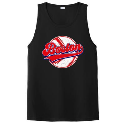 Boston Baseball Cityscape Distressed Women PosiCharge Competitor Tank