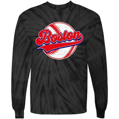 Boston Baseball Cityscape Distressed Women Tie-Dye Long Sleeve Shirt