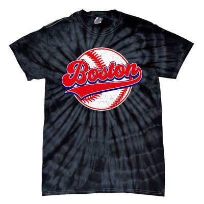 Boston Baseball Cityscape Distressed Women Tie-Dye T-Shirt