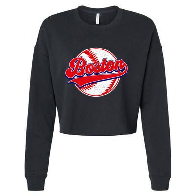 Boston Baseball Cityscape Distressed Women Cropped Pullover Crew