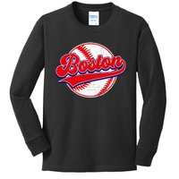 Boston Baseball Cityscape Distressed Women Kids Long Sleeve Shirt