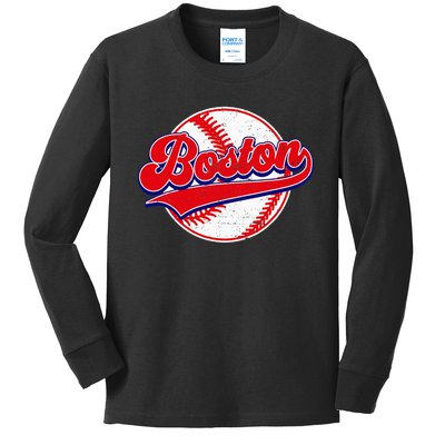 Boston Baseball Cityscape Distressed Women Kids Long Sleeve Shirt