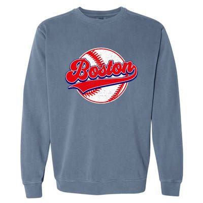 Boston Baseball Cityscape Distressed Women Garment-Dyed Sweatshirt