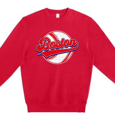 Boston Baseball Cityscape Distressed Women Premium Crewneck Sweatshirt