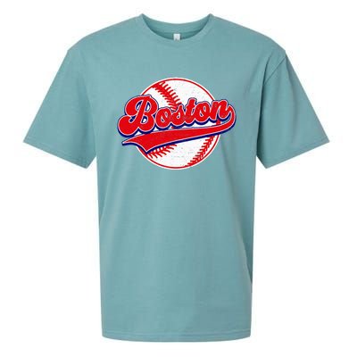 Boston Baseball Cityscape Distressed Women Sueded Cloud Jersey T-Shirt