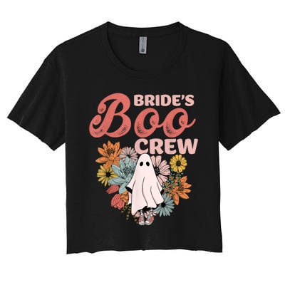 BrideS Boo Crew Floral Ghost Wedding Bachelorette Halloween Women's Crop Top Tee