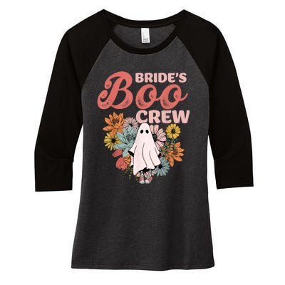 BrideS Boo Crew Floral Ghost Wedding Bachelorette Halloween Women's Tri-Blend 3/4-Sleeve Raglan Shirt