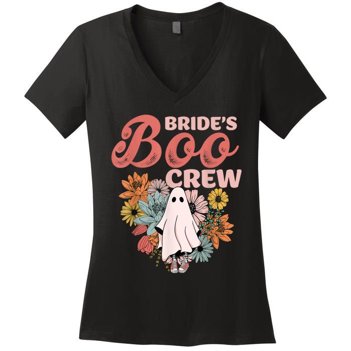 BrideS Boo Crew Floral Ghost Wedding Bachelorette Halloween Women's V-Neck T-Shirt