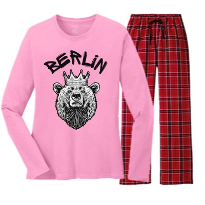 Berliner Bear Crown Berlin Graffiti City Vibes Art Women's Long Sleeve Flannel Pajama Set 