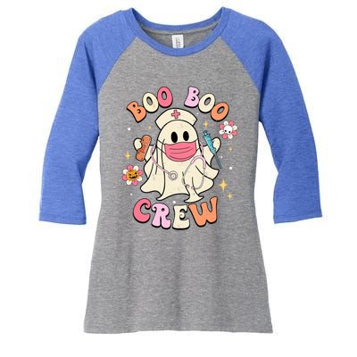 Boo Boo Crew Nurse Gift Funny Ghost Retro Halloween Nurse Gift Women's Tri-Blend 3/4-Sleeve Raglan Shirt