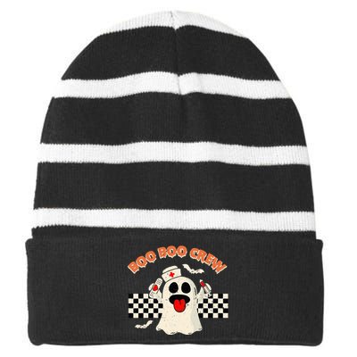 Boo Boo Crew Funny Nurse Ghost Halloween Costume Striped Beanie with Solid Band