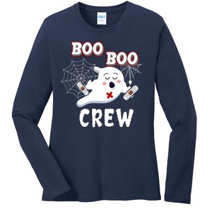 Boo Boo Crew Cute Nurse Ghost Ladies Long Sleeve Shirt