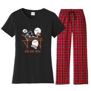 Boo Boo Crew Ghost Doctor Paramedic EMT Nurse Halloween Women's Flannel Pajama Set