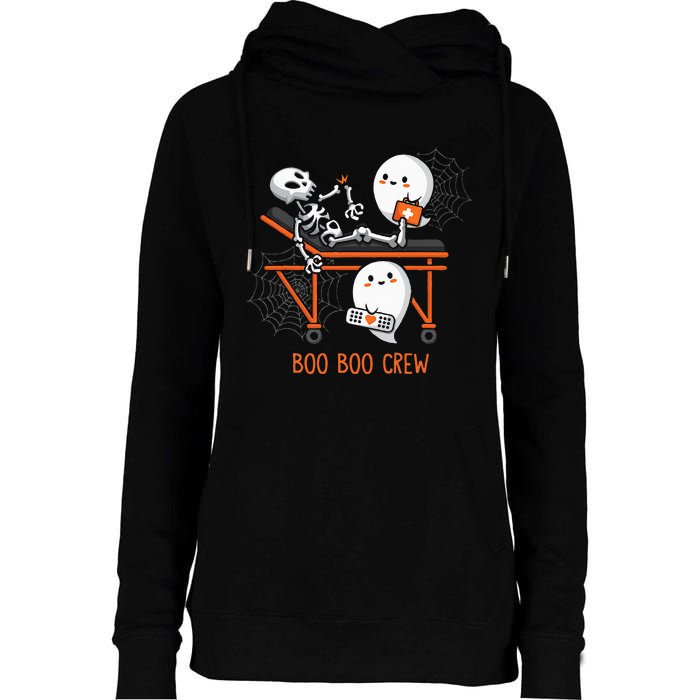 Boo Boo Crew Ghost Doctor Paramedic EMT Nurse Halloween Womens Funnel Neck Pullover Hood