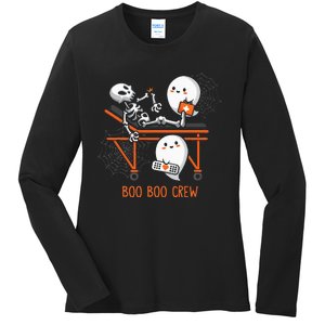 Boo Boo Crew Ghost Doctor Paramedic EMT Nurse Halloween Ladies Long Sleeve Shirt