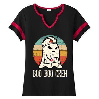 Boo Boo Crew Shirt Funny Halloween Nurse Retro Cute Ghost Ladies Halftime Notch Neck Tee