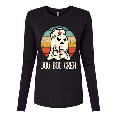 Boo Boo Crew Shirt Funny Halloween Nurse Retro Cute Ghost Womens Cotton Relaxed Long Sleeve T-Shirt