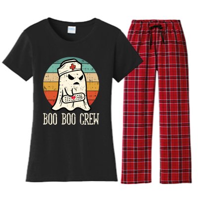 Boo Boo Crew Shirt Funny Halloween Nurse Retro Cute Ghost Women's Flannel Pajama Set