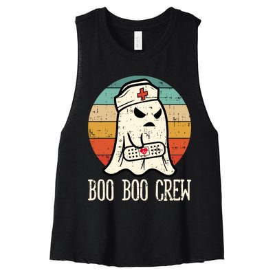 Boo Boo Crew Shirt Funny Halloween Nurse Retro Cute Ghost Women's Racerback Cropped Tank