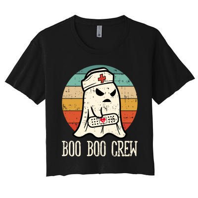 Boo Boo Crew Shirt Funny Halloween Nurse Retro Cute Ghost Women's Crop Top Tee