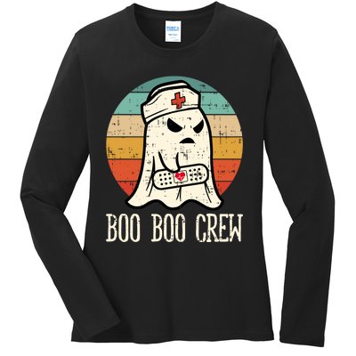 Boo Boo Crew Shirt Funny Halloween Nurse Retro Cute Ghost Ladies Long Sleeve Shirt