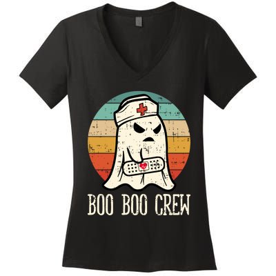 Boo Boo Crew Shirt Funny Halloween Nurse Retro Cute Ghost Women's V-Neck T-Shirt