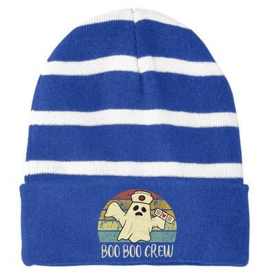 Boo Boo Crew Nurse Cute Gift Funny Ghost Halloween Nurse Gift Striped Beanie with Solid Band