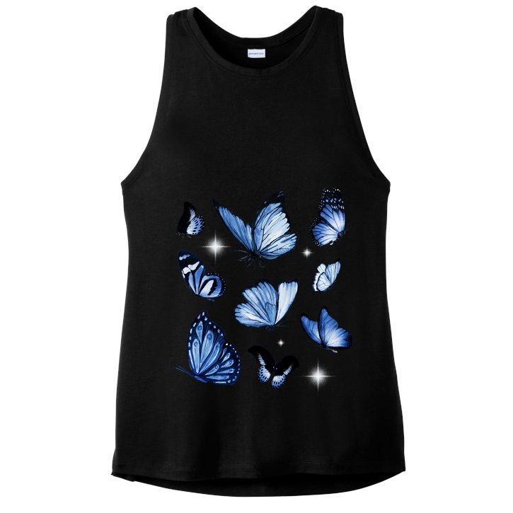 Blue Butterflies Cute Gift Ladies PosiCharge Tri-Blend Wicking Tank