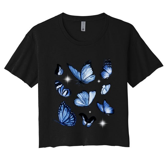 Blue Butterflies Cute Gift Crop Top