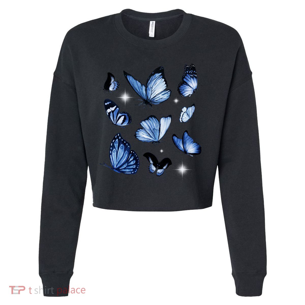 Blue Butterflies Cute Gift Cropped Pullover Crew