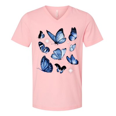 Blue Butterflies Cute Gift V-Neck T-Shirt