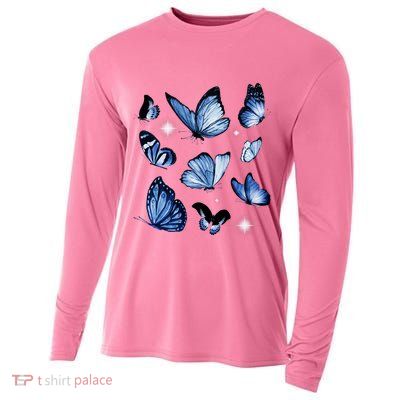 Blue Butterflies Cute Gift Cooling Performance Long Sleeve Crew