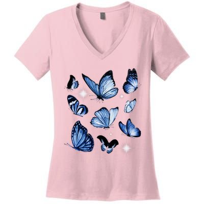 Blue Butterflies Cute Gift Women's V-Neck T-Shirt