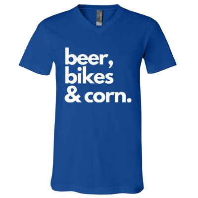 Beer Bikes & Corn Funny Iowa Bicycle Love Biking V-Neck T-Shirt