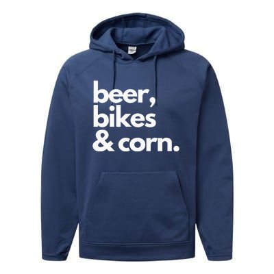 Beer Bikes & Corn Funny Iowa Bicycle Love Biking Performance Fleece Hoodie