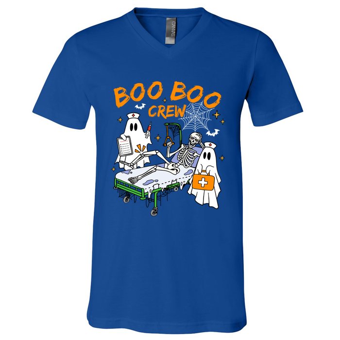 Boo Boo Crew Ghost Skeleton Spooky Season Nurse Halloween Cool Gift V-Neck T-Shirt