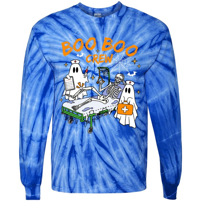 Boo Boo Crew Ghost Skeleton Spooky Season Nurse Halloween Cool Gift Tie-Dye Long Sleeve Shirt