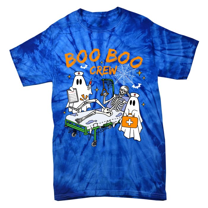 Boo Boo Crew Ghost Skeleton Spooky Season Nurse Halloween Cool Gift Tie-Dye T-Shirt