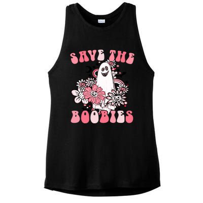 Boobees Breast Cancer Boho Groovy Ghost Save The Boo Bees Gift Ladies PosiCharge Tri-Blend Wicking Tank