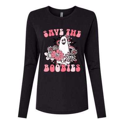 Boobees Breast Cancer Boho Groovy Ghost Save The Boo Bees Gift Womens Cotton Relaxed Long Sleeve T-Shirt