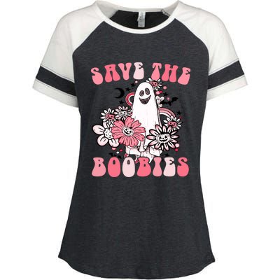 Boobees Breast Cancer Boho Groovy Ghost Save The Boo Bees Gift Enza Ladies Jersey Colorblock Tee