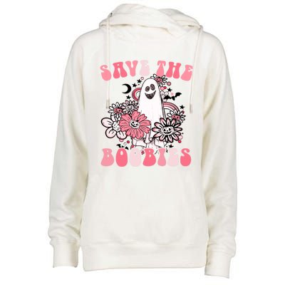 Boobees Breast Cancer Boho Groovy Ghost Save The Boo Bees Gift Womens Funnel Neck Pullover Hood