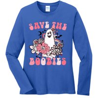 Boobees Breast Cancer Boho Groovy Ghost Save The Boo Bees Gift Ladies Long Sleeve Shirt