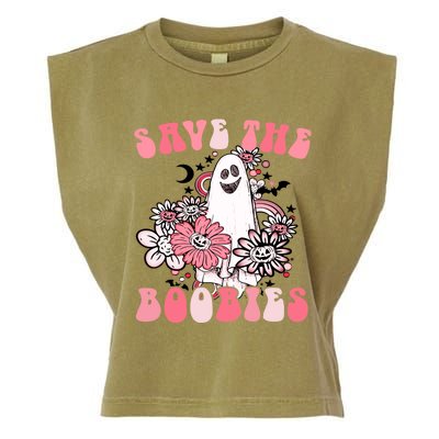 Boobees Breast Cancer Boho Groovy Ghost Save The Boo Bees Gift Garment-Dyed Women's Muscle Tee