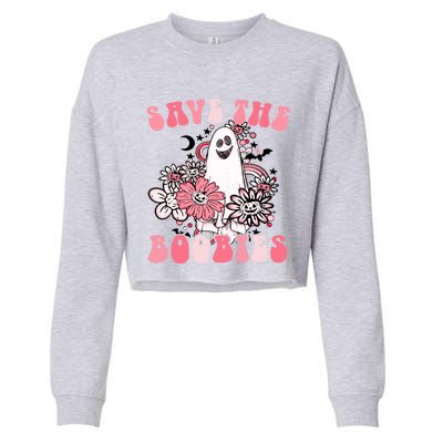 Boobees Breast Cancer Boho Groovy Ghost Save The Boo Bees Gift Cropped Pullover Crew