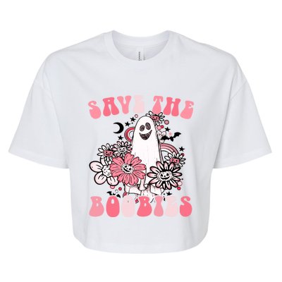 Boobees Breast Cancer Boho Groovy Ghost Save The Boo Bees Gift Bella+Canvas Jersey Crop Tee