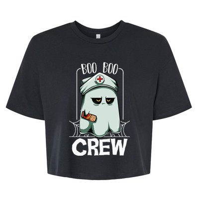 Boo Boo Crew Nurse Ghost Funny Scary Halloween Quotes Bella+Canvas Jersey Crop Tee