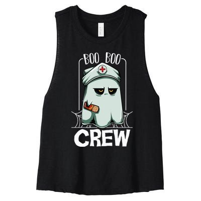 Boo Boo Crew Nurse Ghost Funny Scary Halloween Quotes Women's Racerback Cropped Tank