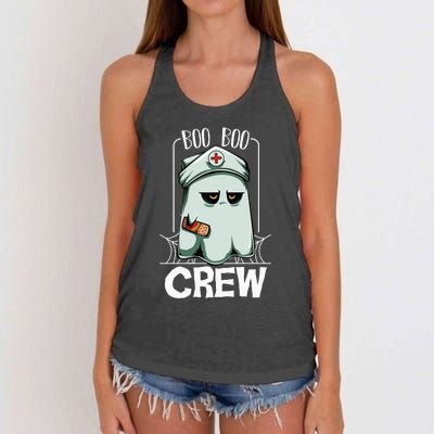 Boo Boo Crew Nurse Ghost Funny Scary Halloween Quotes Women's Knotted Racerback Tank