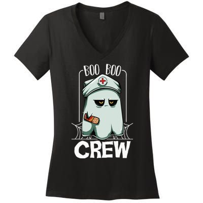 Boo Boo Crew Nurse Ghost Funny Scary Halloween Quotes Women's V-Neck T-Shirt